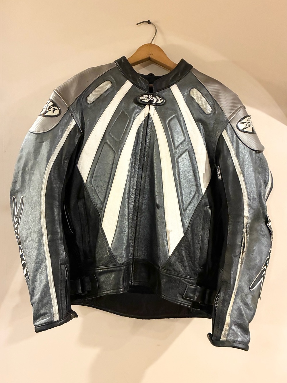 Y2K VTG Joe Rocket Speedmaster Leather Motorcycle Jacket Black Gunmetal Men’s 48